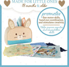Children's educational toy with rabbit design and cards on a white background