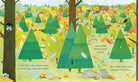 Illustration of a forest scene with trees changing colors in autumn.
