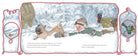 Illustration of a child playing in the snow with dogs, surrounded by winter elements.