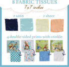 Fabric tissues with different patterns and textures on a white background