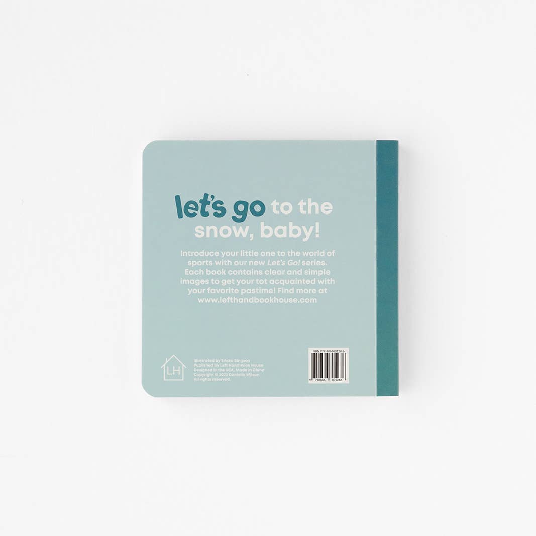 Book cover with text 'let's go to the snow, baby!' on a light blue background