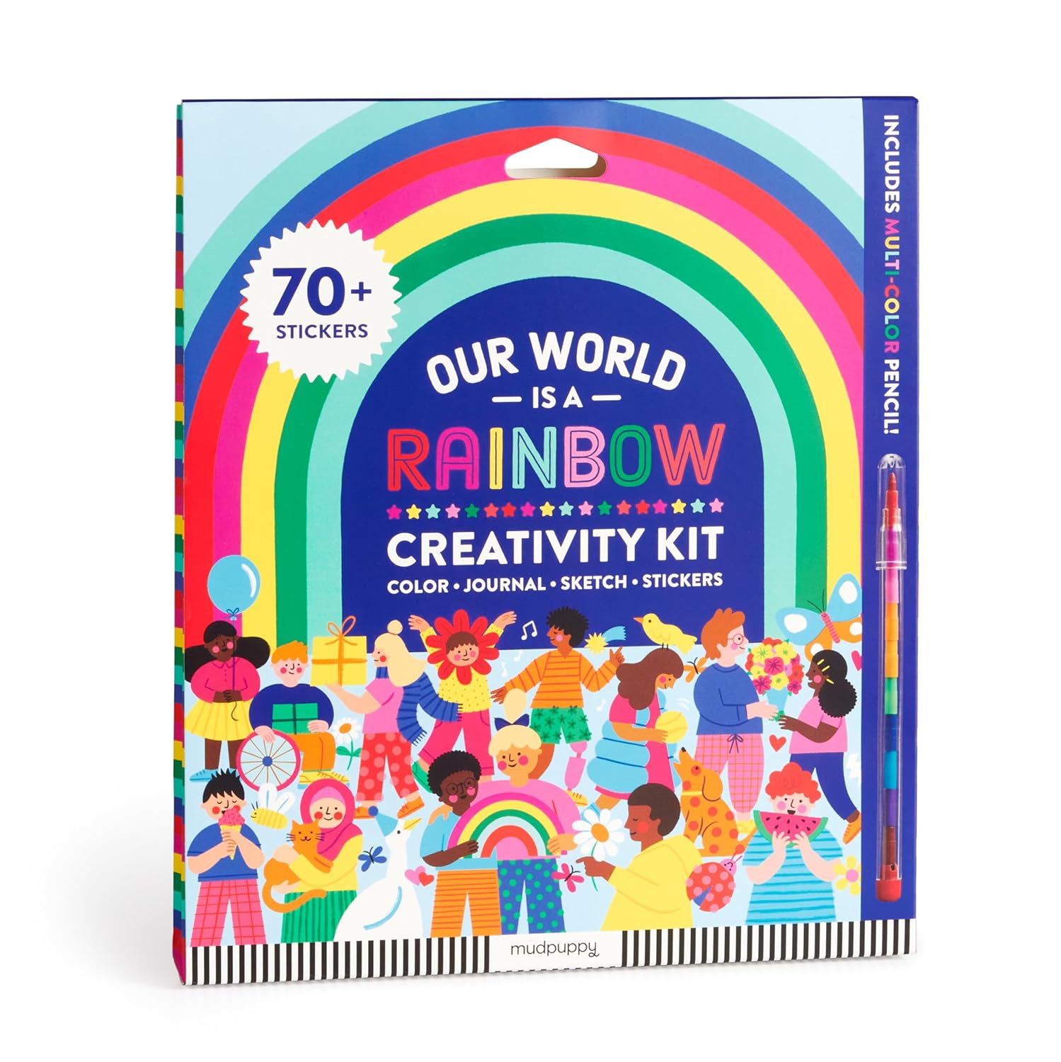 Creativity kit packaging with colorful design and text on a white background