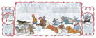 Illustration of people and dogs in a snowy landscape with text