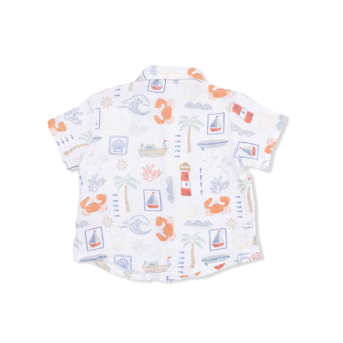Short-sleeve shirt with nautical pattern on a white background