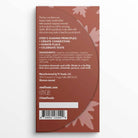 Back of a chocolate bar packaging with text and branding on a white background