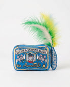 Catnip and sardine blend toy with feathers on a white background