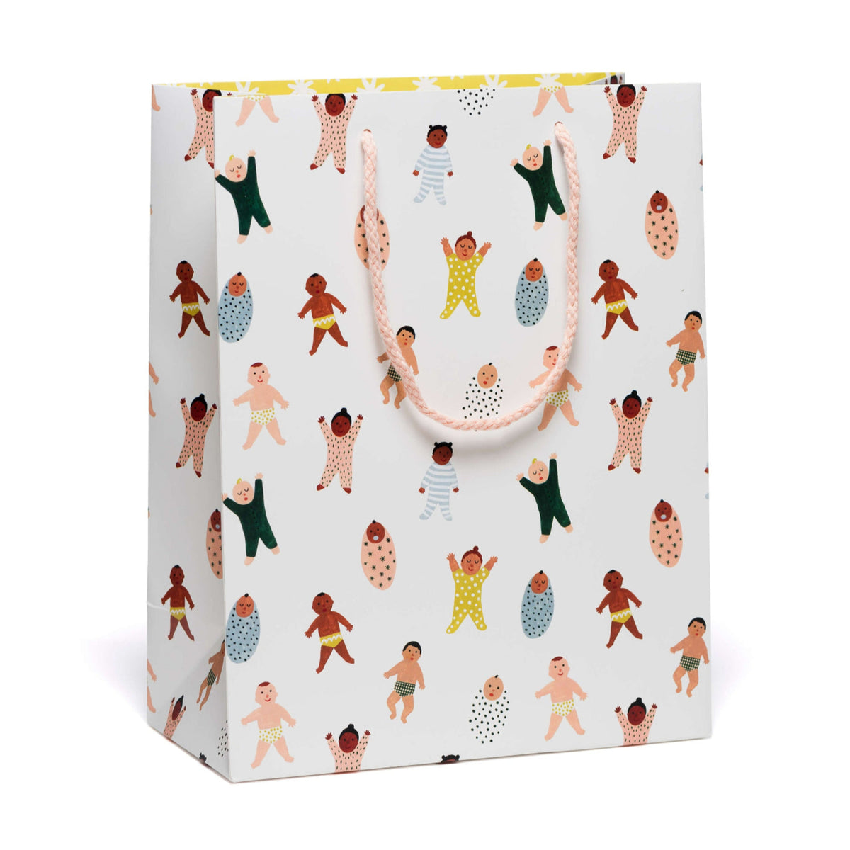 Gift bag with baby illustrations on a white background