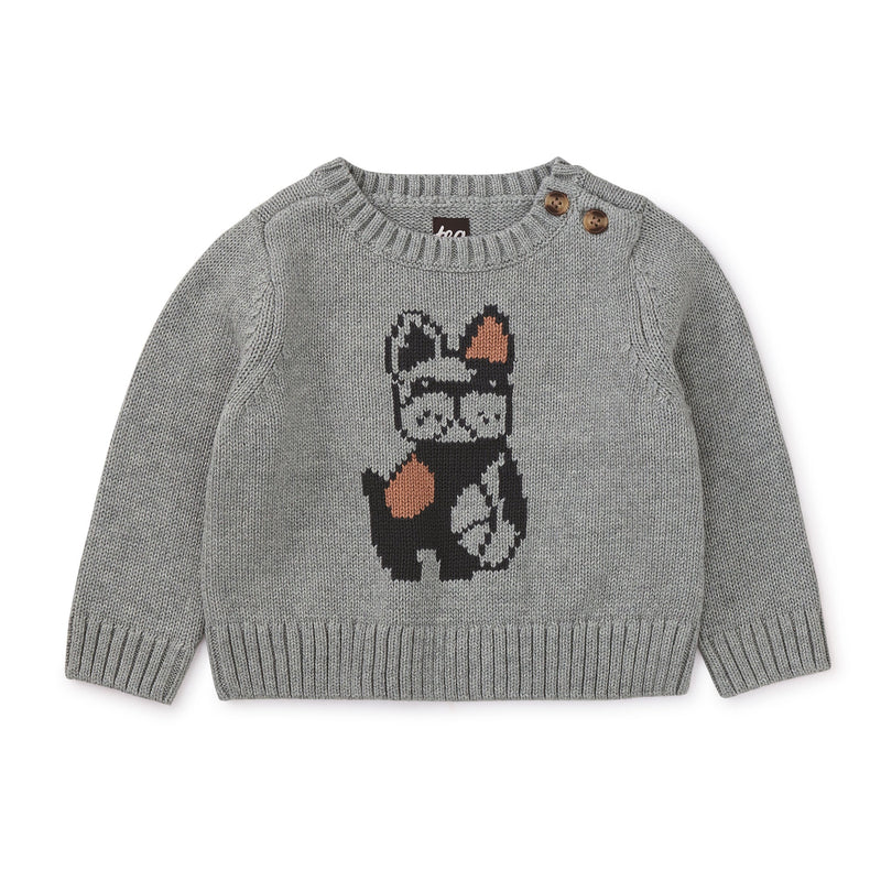 Frenchie Baby Sweater - Medium Heather Grey by Tea Collection FINAL SALE