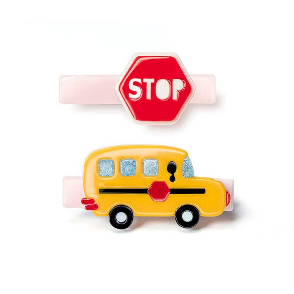 School Bus and Stop Sign Alligator Clips by Lilies & Roses NY