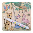 Children's desk mat with cartoon animals and a pen on a white background
