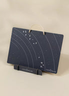 Dark blue mat with white patterns on a beige background