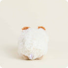 White plush toy with brown accents on a beige background