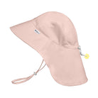 A light pink wide-brim sun hat with a built-in neck flap, adjustable chin strap, and a small yellow star-shaped tag, shown on a plain white background.