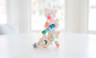Mini Bear Wooden & Silicone Teether by Bannor Toys featuring a smooth, natural maple wood bear-shaped ring paired with colorful, chewable silicone beads.