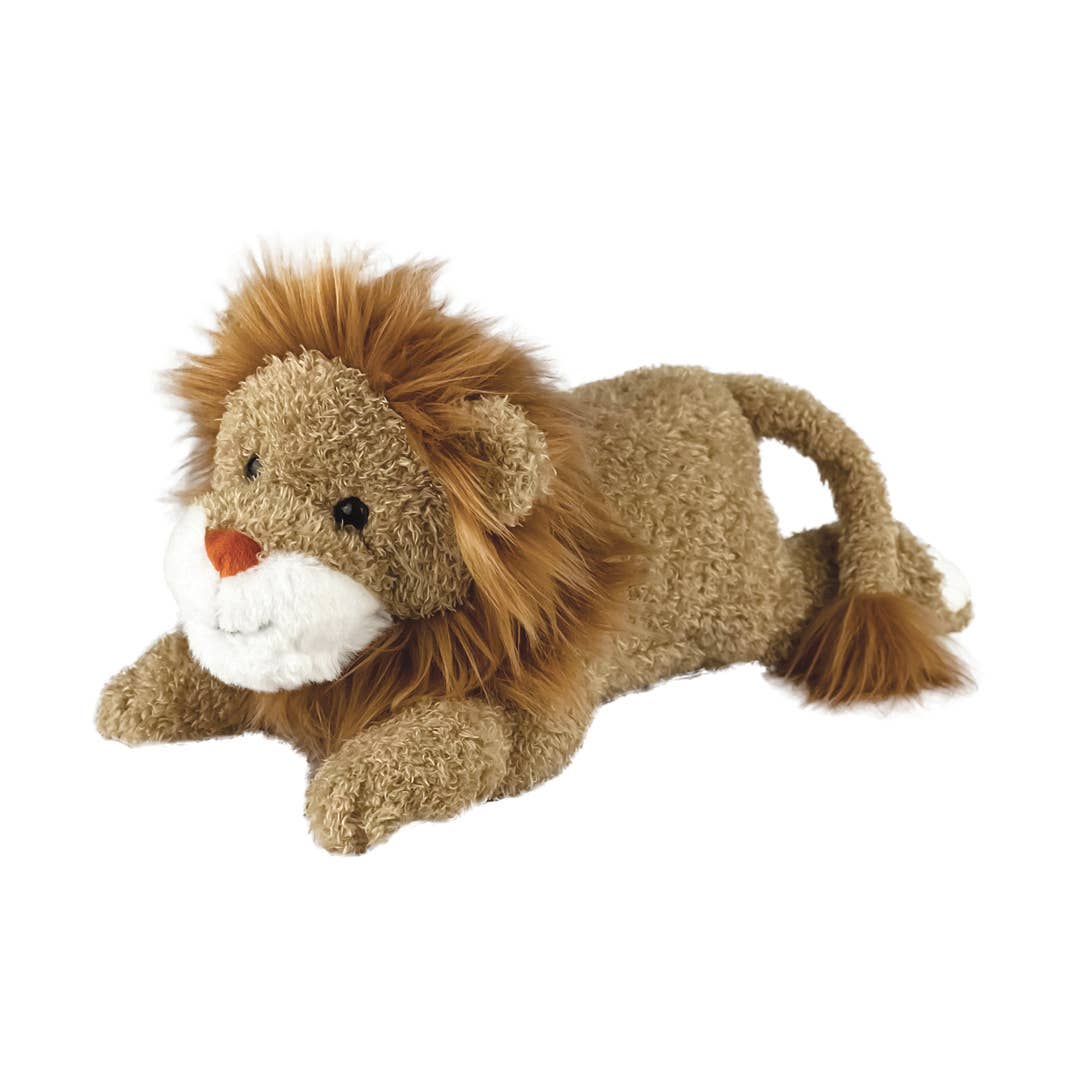 Plush lion toy on a white background