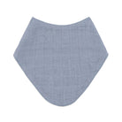 A light blue-gray muslin baby bib with a subtle grid texture, shown flat against a solid white background.
