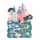 Children's puzzle with fairy tale design featuring castles and fairies on a white background