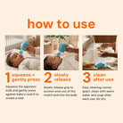 Instructions on how to use a baby aspirator with images and text.