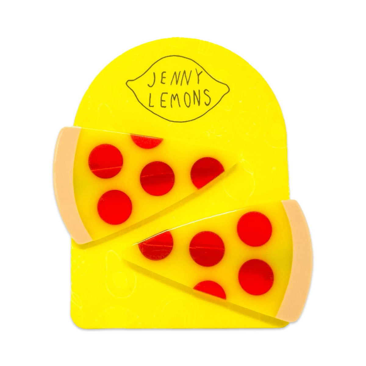 Yellow lemon-shaped product with red dots and 'Jenny Lemons' branding on a white background