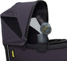 Black stroller with a built-in fan and 'veer' branding on a white background