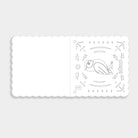 Decorative white card with a toucan illustration on a light gray background