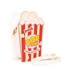 Popcorn-themed handbag with red and yellow design on a white background
