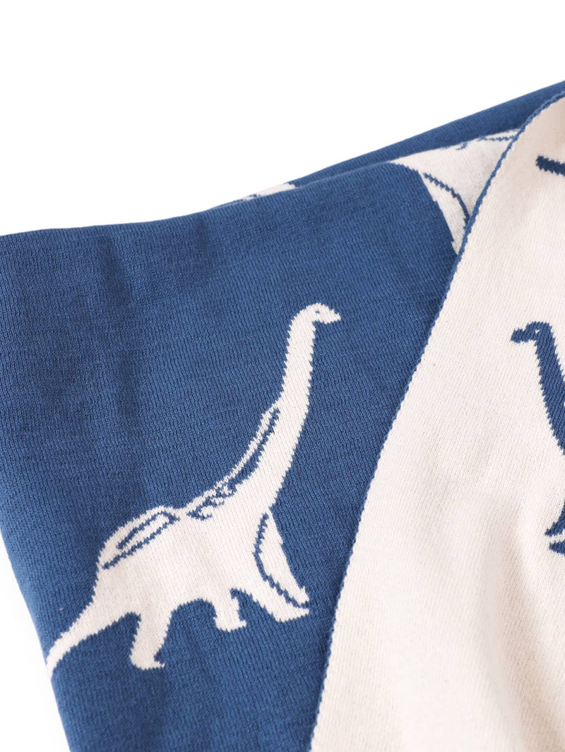 Organic Reversible Jacquard Sweater Knit Blanket - Dinosaur by Viverano Organics
