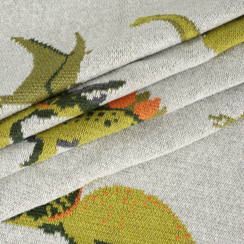 Organic Cotton Jacquard Sweater Knit Baby Blanket - Green Dinosaurs by Viverano Organics