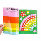 Colorful children's book with rainbow design and number pages.