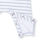 White baby romper with gray stripes on a white background