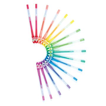 Set of colorful pens arranged in a circular pattern on a white background