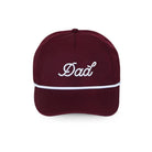Maroon cap with 'Dad' embroidered on it against a white background