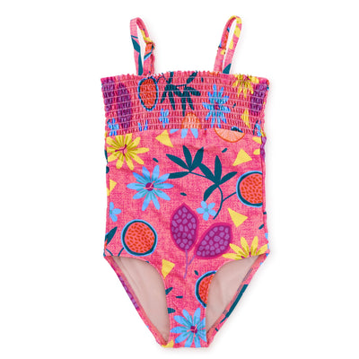 Smocked One-Piece Swimsuit - Fruit Floral Wax Print by Tea Collection