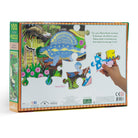 Dinosaur-themed puzzle packaging with colorful illustrations on a white background