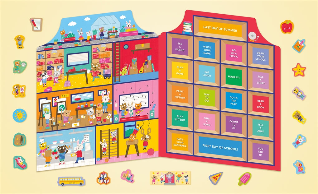 Children's educational toy with colorful scenes and interactive elements on a beige background
