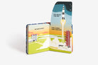 Children's book with space-themed illustrations on a white background