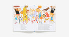 Illustrated book page with children playing basketball on a white background