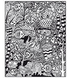 Black and white intricate pattern of sea creatures and plants
