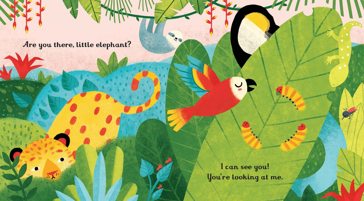 Colorful illustration of animals in a jungle setting with text.