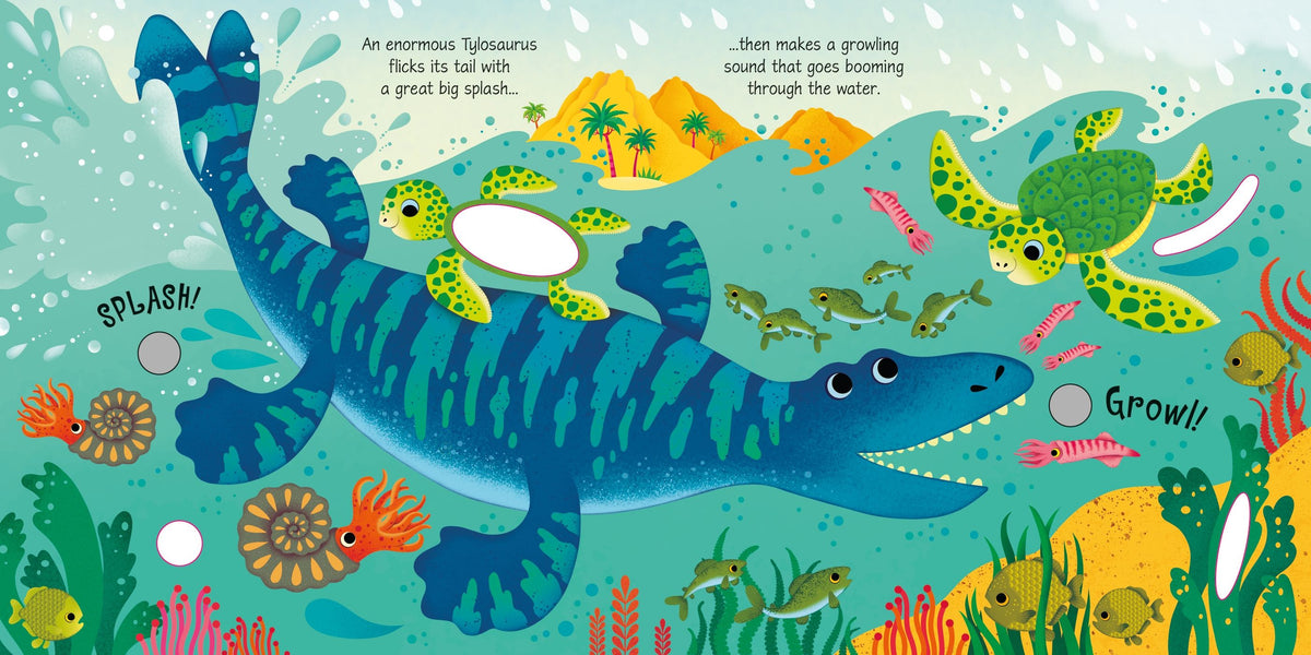 Colorful underwater scene with a large blue creature, turtles, and various sea creatures.