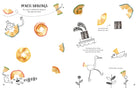 A two-page spread from a children's book or craft guide titled 'PENCIL SHAVINGS,' showing illustrated pencil shavings transformed into drawings of animals, flowers, and objects, with small photos of actual pencil shavings and a pencil sharpener.