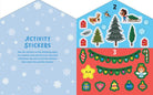 Christmas-themed activity stickers with snowflake designs on a blue and red background