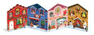 Advent calendar with colorful houses and windows, each numbered from 1 to 24.