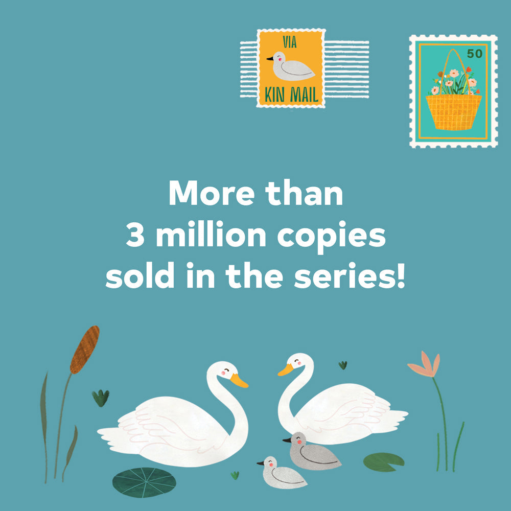 Illustration of swans and ducks with promotional text on a blue background
