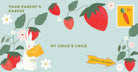 Cartoon rabbit holding a letter with strawberries and flowers on a light blue background
