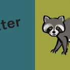 A split graphic with a teal left side showing partial white text and a cartoon raccoon on an olive-green right side.
