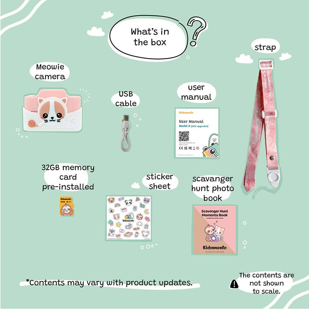 List of items included in a product package with icons and text on a light green background.