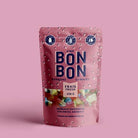 Pink packaging of 'c'est Bon Bon' gummies on a pink background