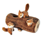 Plush toy set with a log and squirrel toys on a white background