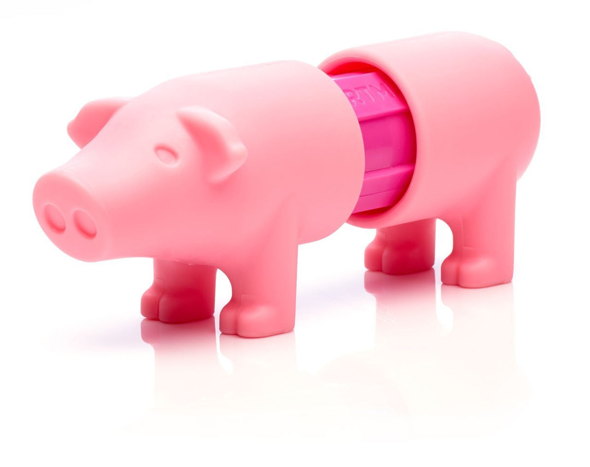 Pink pig-shaped container on a white background